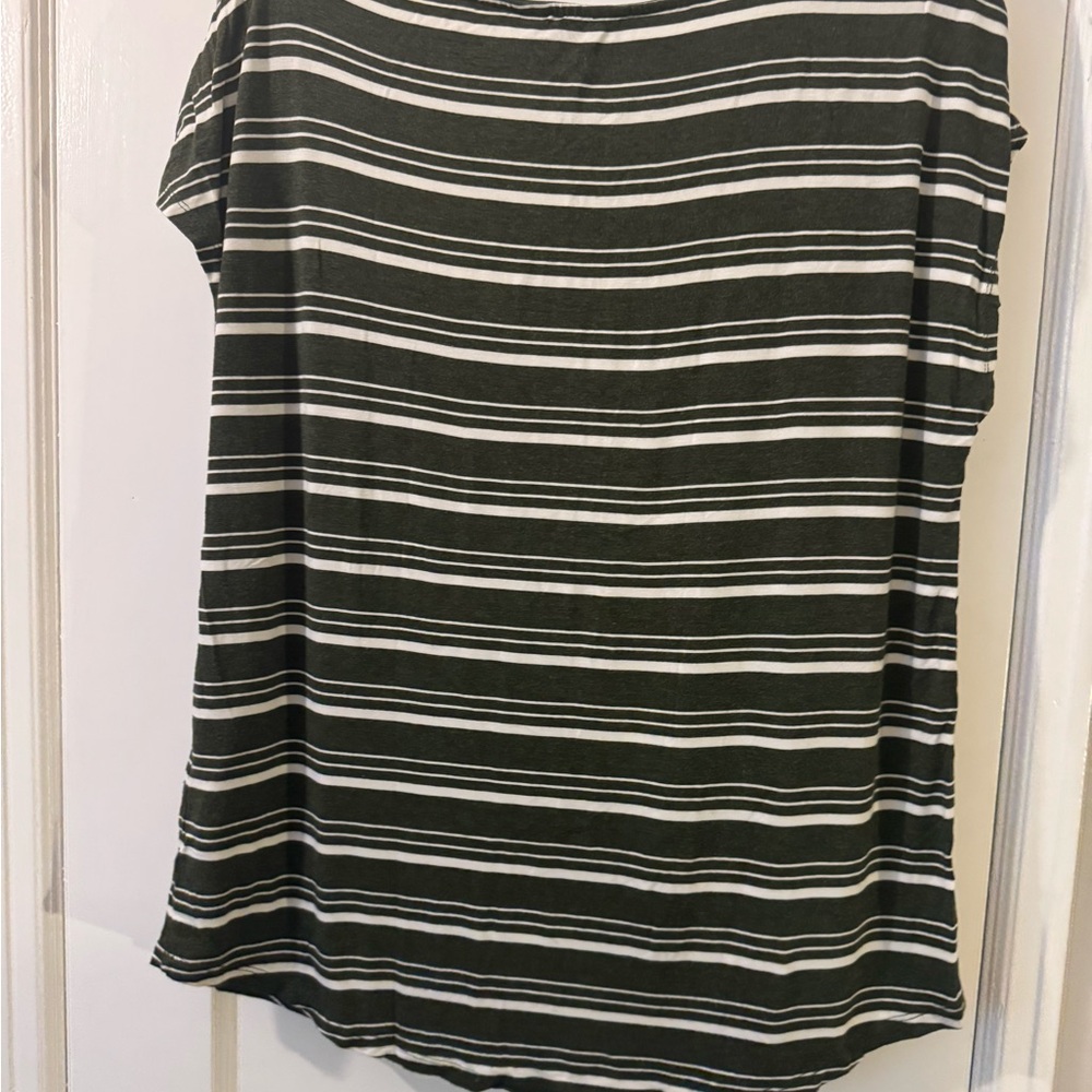 41 Hawthorn Olive and White Striped Short Sleeve Top